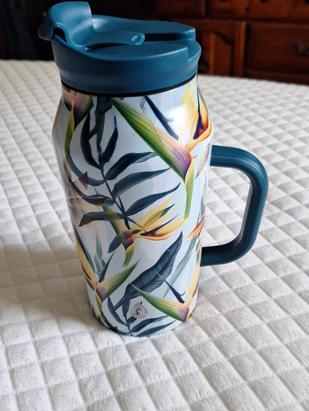 TAL 40 oz. Insulated Floral Travel Mug with Handle - Blue